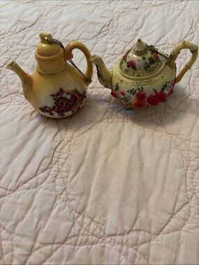 NINI TEAPOT Resin Trinket Boxes  Mini Hand Painted set of 2